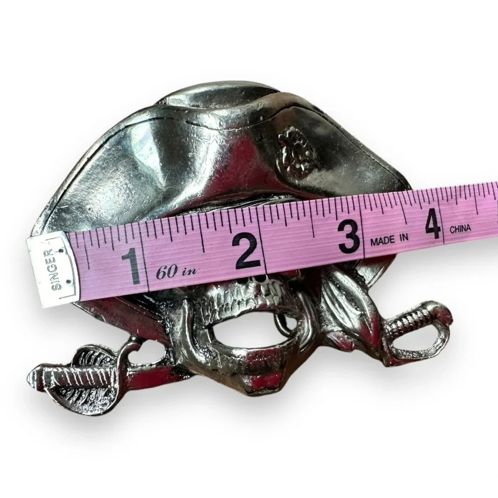 Solid Fine Pewter Pirate Skull Jolly Roger Belt Buckle